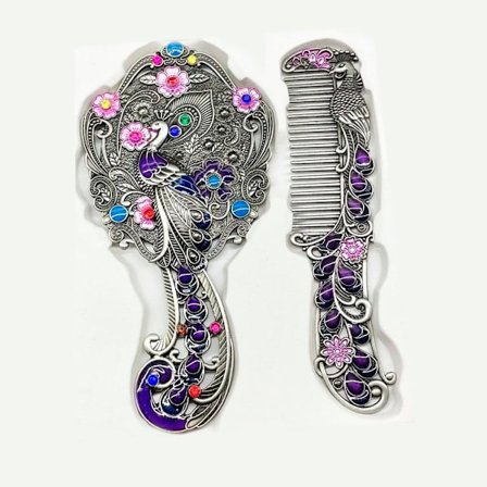 Sminkspegel Handhållen Spegel Golv Kroppsspegel Liten Spegel Handtag Metall Bärbar Spegel Kamuppsättning Grossist Påfågel