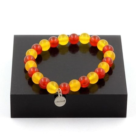 Kivet ja mineraalit. Katalaani rannekoru Keltainen Akaattihelmet + Punainen Akaatti 8 mm. Tehty Ranskassa.