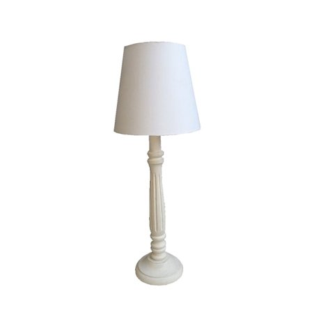 Lampebord, træfod, antik hvid skærm, 11x11x49 cm