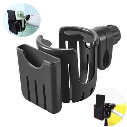 2-i-1 Kopphållare & Telefonhållare - Cykel Telefonhållare - Stötsäker - Organizer för Barnvagn/Cykel/Rullstol/Rullator - Str