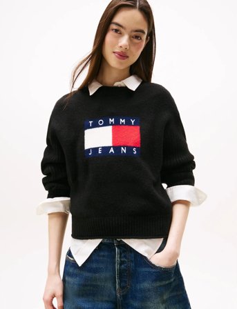 Tommy Jeans Tjw Melange Flag Sweater Rib Ext - Black - L