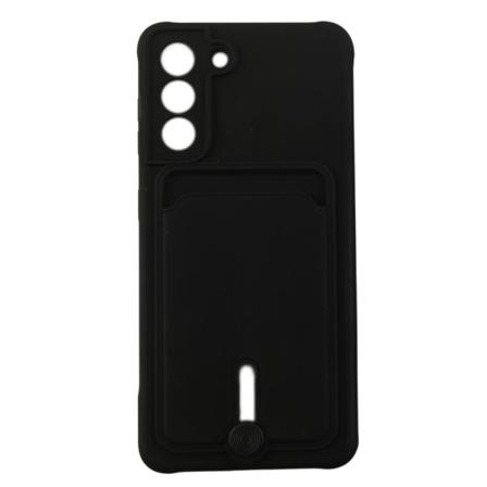 Samsung Galaxy S21 Silikon Mikrofiber Skal Med Korthållare Svart