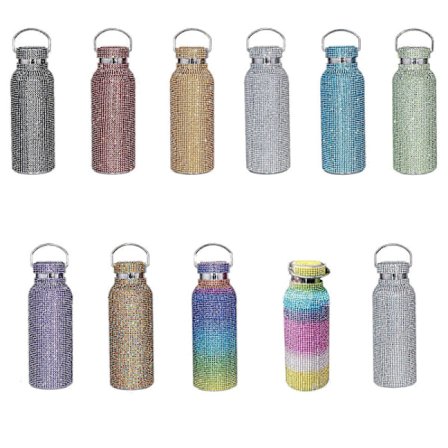 Ny Diamant Vattenflaska Bling Strass Rostfritt Stål Termos Lila lila