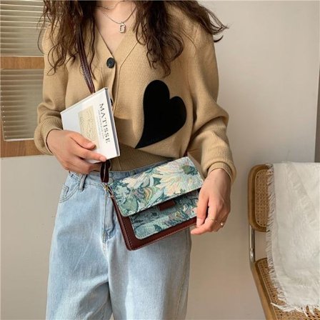 Kvinners messenger bag liten malt firkantet veske