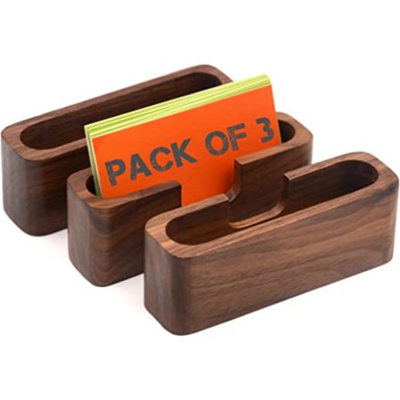 3-pack visitkortställ i valnötsträ för skrivbord