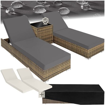 Set med 2st solsängar och 1 bord i konstrotting