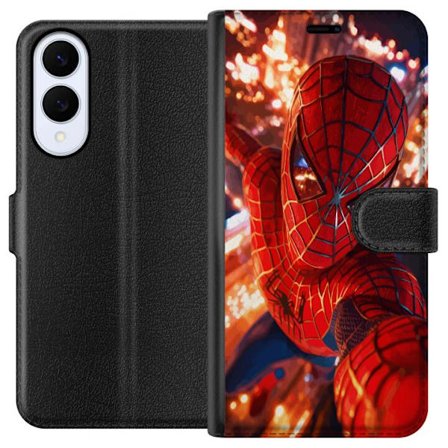 Kompatibelt Plånboksfodral till Samsung Samsung Galaxy S25 Edge Spider Man i intensiv action med gnistrande ljus och dynamiskt perspektiv i filmisk s