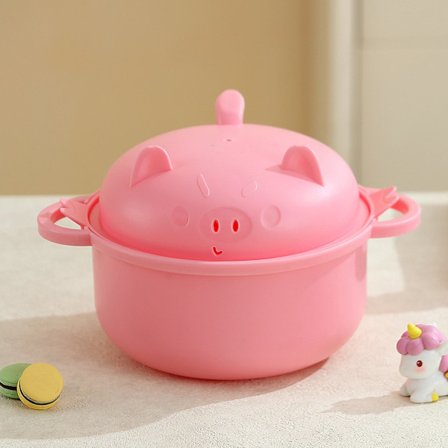 ING 1,33 liter Ramen Skål Sæt – Sødt Grise Design Pink – Hvedestrå Mikrobølgeovn Skål med Si Låg, Håndtag, Ske, Spisepinde & Gaffel – Gave til Hjemmet