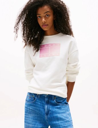 Tommy Jeans Tjw Rlx Gradient Flag Crew - White - S
