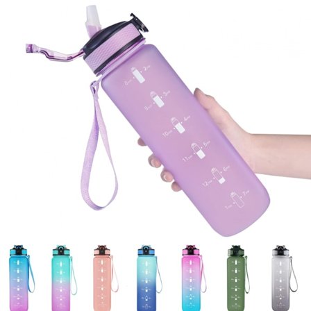 Gradient Drickmugg med Sugrör, Portabel Vattenflaska för Cykel med Pip, Lila