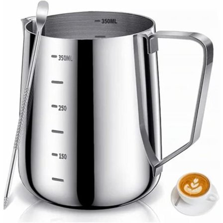 Mjölkskummande Kanna 350ml Rostfritt Stål Mjölkskummare Koppen Med Latte Art Penna Espresso Ångande Kanan Med Tick Mark För Espressomaskin, Mjölk Fr