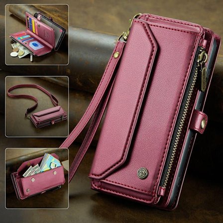 (Samsung Galaxy S25 Plus) CaseMe crossbody -puhelinlompakko korttipaikoilla ja vetoketjutaskulla, törmäyssuoja