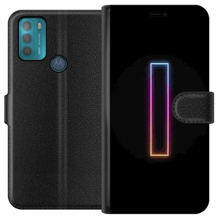 Kompatibel Tegnebogsetui til Motorola Motorola Moto G50 Minimalistisk neonbogstav I i regnbuefarver mod mørk baggrund