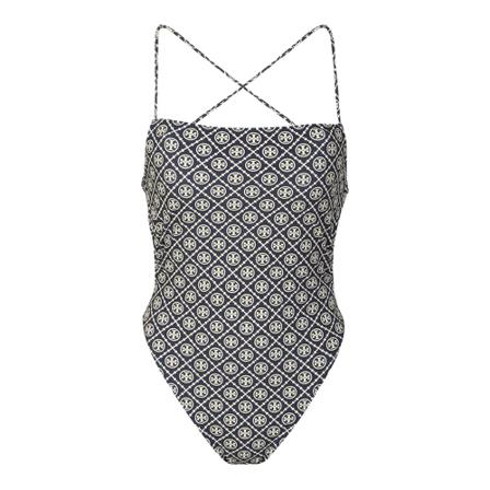 Tory Burch, monogram print swimsuit Niebieski, Kobieta, Rozmiar: M