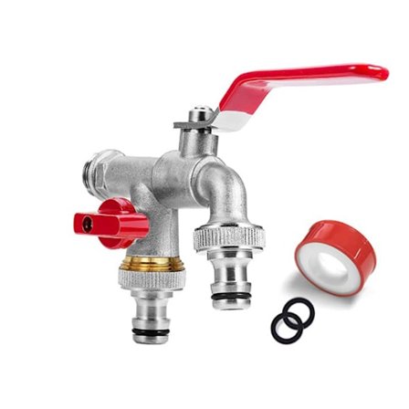 3/4'' Tum (20/27) Premium Mässing Dubbel Vattenkran, Rost- & Frostbeständig + 2X Gratis Slangkopplingar | För Trädgård, T