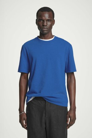 COS Men's Relaxed Slubbed Cotton-Linen T-Shirt in Blue