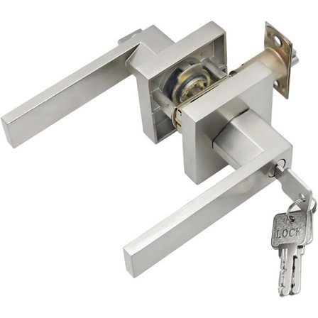 Sølv dørhåndtag med lås til privatlivets fred i gangen med nøgler til soveværelse, badeværelse, garderobe, kontor, låsestørrelse 60/70 mm, firkantet