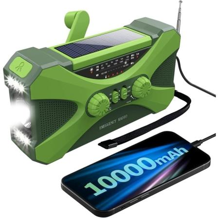 10000 mAh hätäradio, aurinkoradio, kannettava radio puhelimen laturin vihreällä LED-taskulampulla - WELLNGS