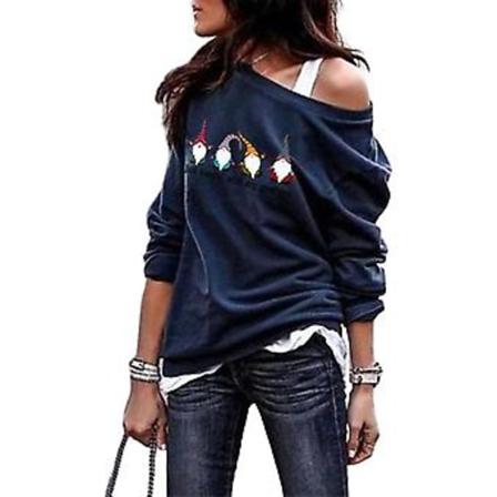 Jule-Tunic med én skulder for kvinner - Langærmet T-skjorte, Juletopp, Bluse - Størrelse L - Dyp Blå