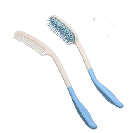 Hiusharjasetti pitkävartinen kampa vanhuksille, epämukava liike, kaareva varsi, pään kampa, pitkä varsi, pitkävartinen harja + hiusharja yhteensä 2 