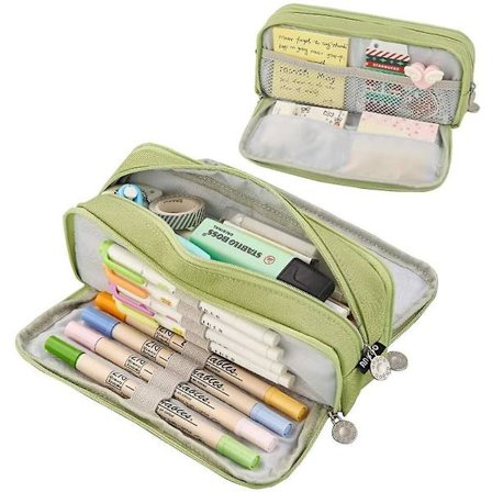 Large Pencil Case Pencil Pouch Canvas Stationery Bag With 3 Compartments For Students