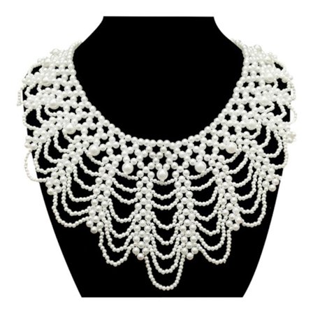 Lace Trim Collar Perle Fake Collar HVIT