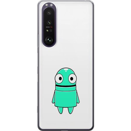 Yhteensopiva Puhelinkuori Sony Sony Xperia 1 III Turkoosi piirroshahmo isoilla silmillä ja iloisella persoonallisuudella yksinkertaisessa kuvituksess
