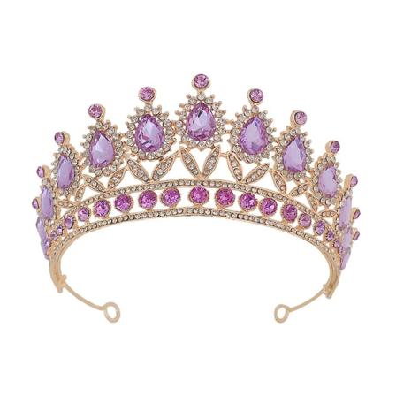 Lilla Rhinestone Stone Krone Pandebånd Prinsesse Brude Hår Bøjle Glitrende Hovedbeklædning Hårtilbehør Gold