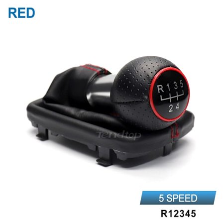 För AUDI A4 8E B6 B7 2000-2008 Bil Växelspak Knopp Spak Damask Stövel Bil Parkering Handbroms Grepp Fodral-5 Växlad Röd