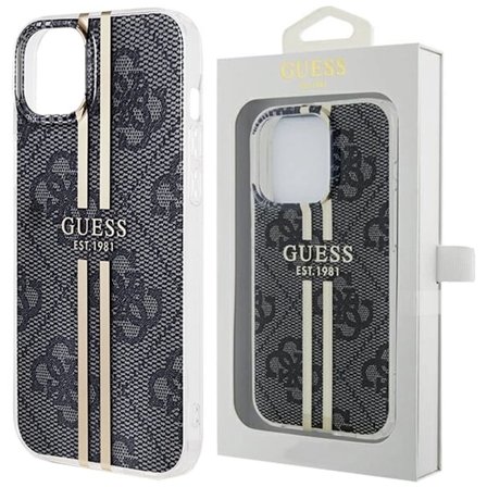 Guess IML 4G Gold Stripe-deksel til iPhone 15 Plus / 14 Plus - Svart