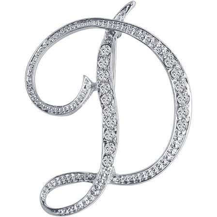 D Bokstäver Pins Broscher Silverpläterad Metall Broscher Pins-Klar Kristall Initial Bröstnål