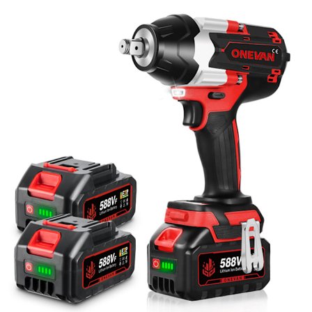 ONEVAN Borstlös Elektrisk Mutterdragare med 2 Batterier 1/2 tum Sladdlös skruvdragare