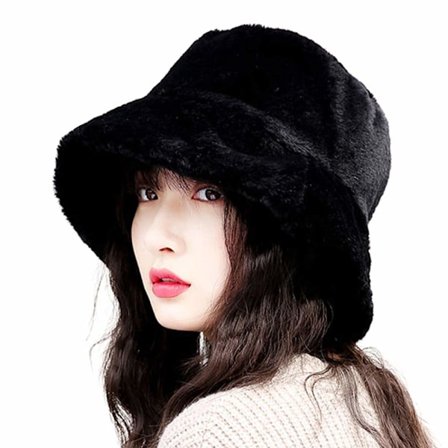 Dame Vinterhat Blød Kunstig Pels Fluffy Fiskerhat Bred Skygge Pelshat Vinter Varm Hat til Piger