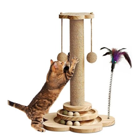 Naturlig sisal klösstolpe för katter, lämplig för små innekatter, kattungeleksak med klösstolpe, lätt att montera, platsbesparande design