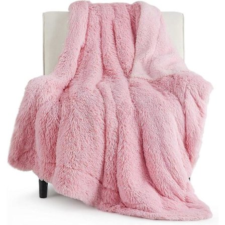 Fuskepels Rosa Pledd Teppe Lodden, Fluffy og Ragggete Rosa Tepper, Myk og Tykk Sherpa, Koselig Varm Dekorativ Gave, 127x152 cm, 640 GSM{KDO}