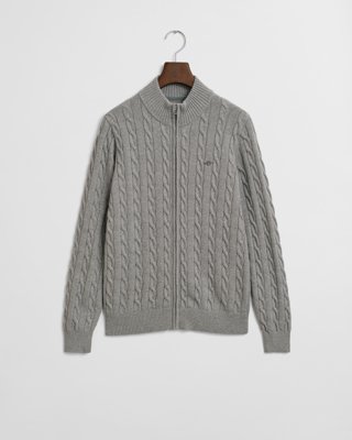 GANT - Tenårings bomulls-cardigan med kabelstrikket glidelås grey melange