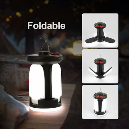 Genopladelig solcelle campinglampe 1000LM Kraftig 4500mAh Powerbank 6 tilstande Foldbar til campingture Redning Fiskeri Hule [Energiklasse A+++]