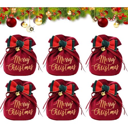 Set med 6 julsammetspåsar med dragsko och rosett, Godis DXGHC