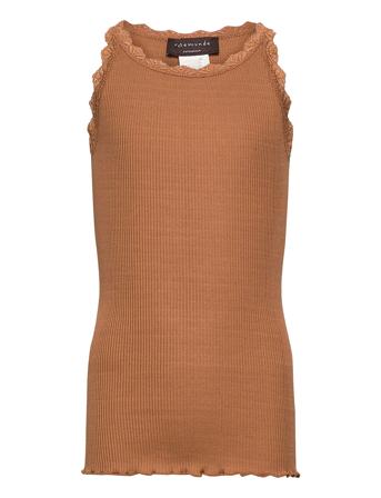 Silk Top W/ Lace T-shirts Sleeveless Brun Rosemunde Kids*Betinget Tilbud