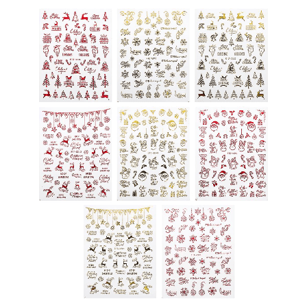 8 ark Vinterklistermärken Xmas Nail Art Stickers Jul 3d Nail Stickers Jul Nail Wraps Jul Nagelklistermärken (10X8cm, rød)