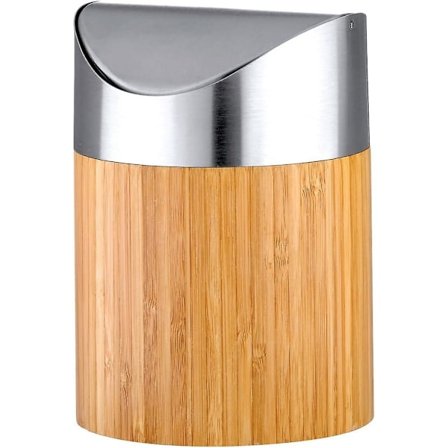 Kosmeettinen roskakori bambua ja mattaharjattua ruostumatonta terästä, kääntökannellinen roskakori, pieni kosmetiikkaroskakori, miniroskakori (FMY)