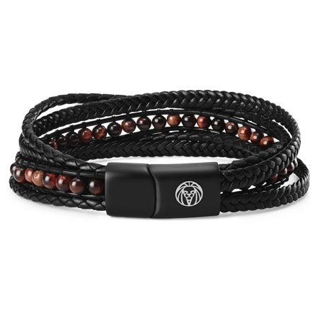 Naxos Red Tiger’s Eye Leather Bracelet for Men - Beaded bracelets