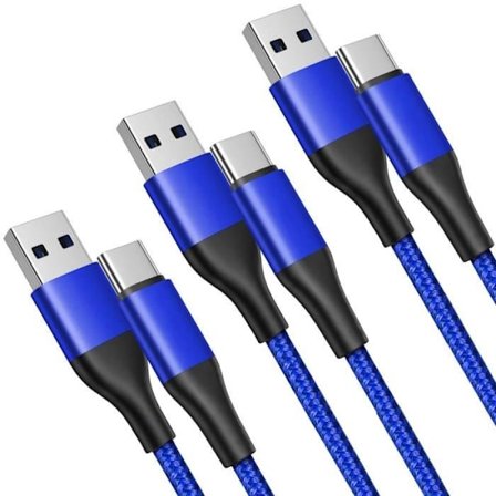 3x USB-C Nylon Kabel Snabbladdning för Xiaomi Redmi 14C 13C, Redmi Note 14, Redmi Note 13 Pro 4G-5G, Note 13 Pro+ - Blå 1M