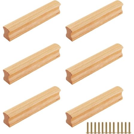 Håndtag, 6 styk træmøbelhåndtag, huldistance 128 mm, træhåndtag med skruer, træskuffehåndtag til skabe, kommoder, skuffer