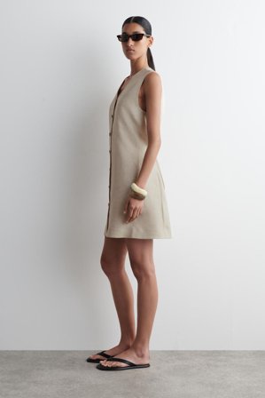 COS Women's Abito Mini In Lino Con Bottoni in Beige