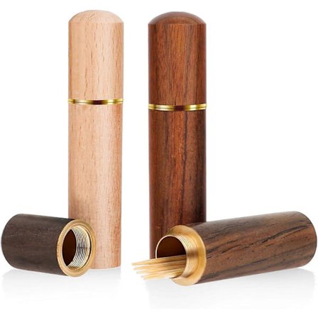 3-pack Portabel Vattentät Mini Tandpetare Fodral i Trä, för Förvaring av Tandpetare Nål Piller Pärla Öronpinne Bomullspinne och Andra Små Föremål