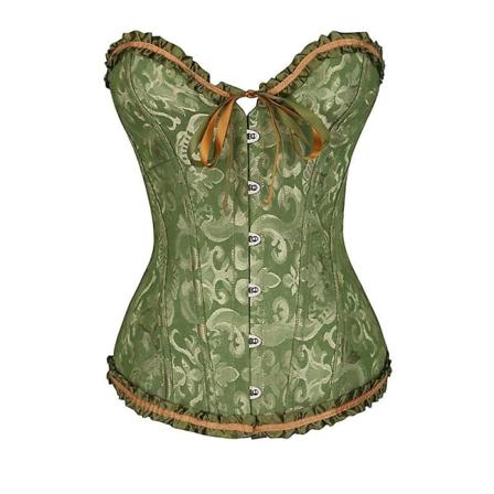 Gotiska korsetter Top Bustiers Overbust Satin Sexig Dräkt Korsett Korselett Vintage Blomma Spets Brud Plus Size Korsett Kvinnor Green XXXL