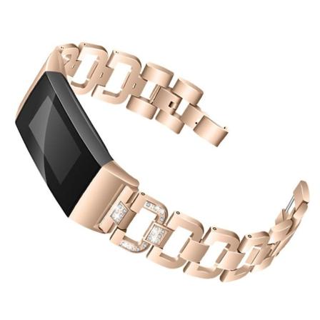 Fitbit Charge 3 D-muotoinen tekojalokivin koristeltu kellon hihna - Champagne Kulta Beige