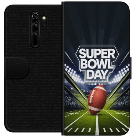 Yhteensopiva Lompakkokotelo Xiaomi Redmi Note 8 Pro Super Bowl Day juliste, jossa amerikkalainen jalkapallo valaistuksella varustetulla areenalla dra