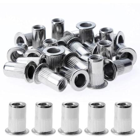 150 stk flate hodede gjengede naglemuttere, M4 rustfritt stål gjengede naglemuttere, assorterte gjengede innlegg for plast Mental (9mm × 11mm) KLB
